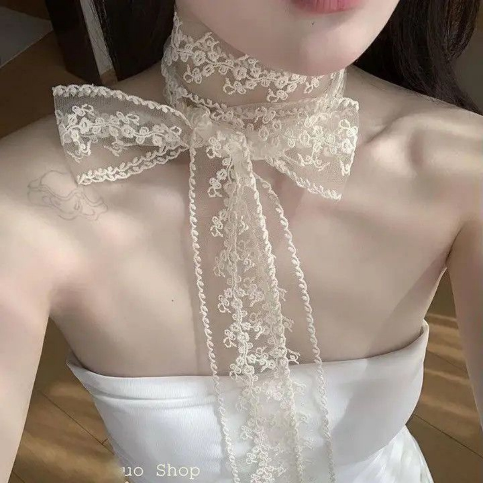 Korean Ins White Lace Ribbon S – Ascot Neck Scarf recenzja i cena