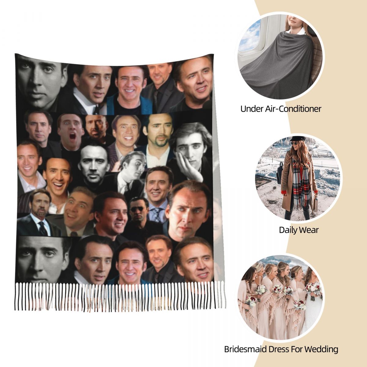 Nicolas Cage Colllage Shawl Wr – Pashmina Wrap Large recenzja i cena
