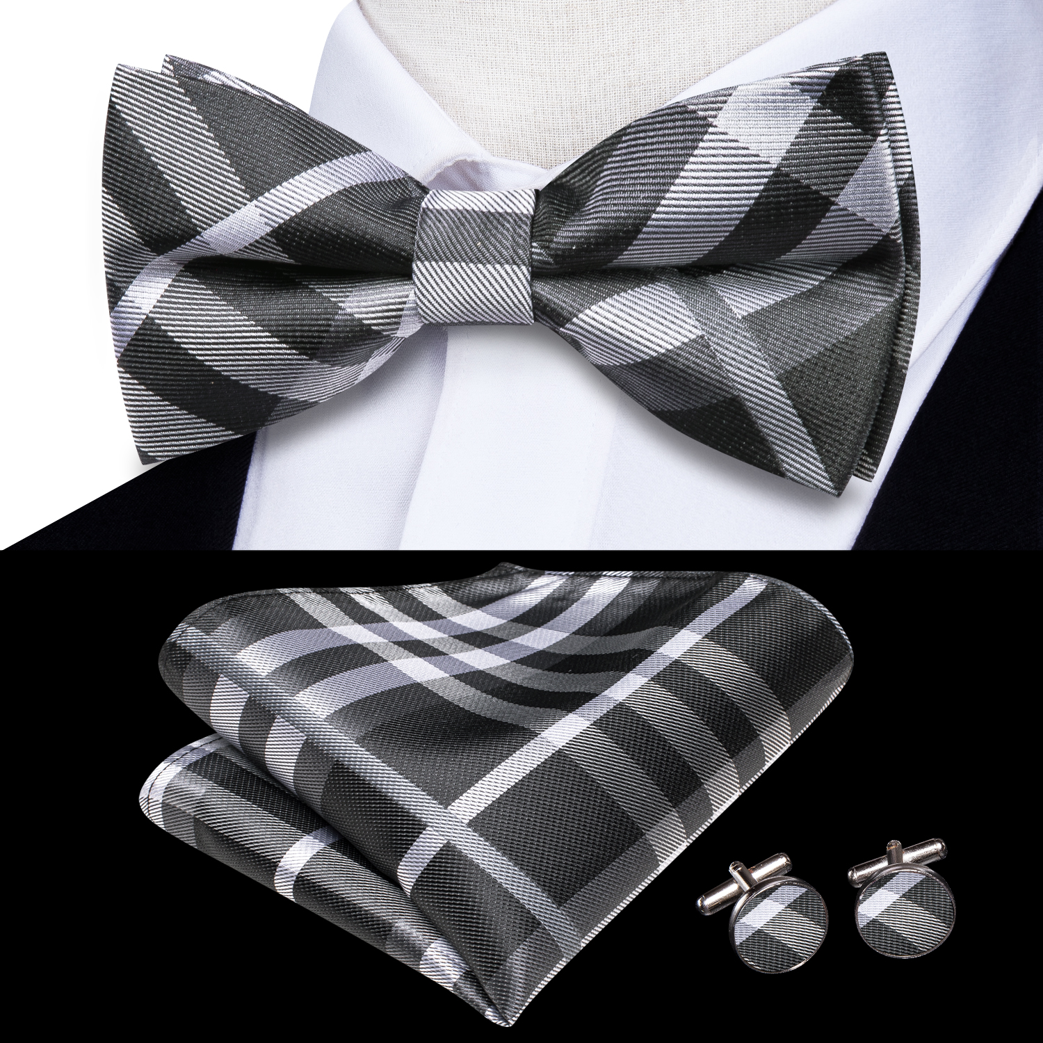 Hi-Tie Grey Plaid Jacquard Pre – Bow Tie Pre Tied recenzja i cena