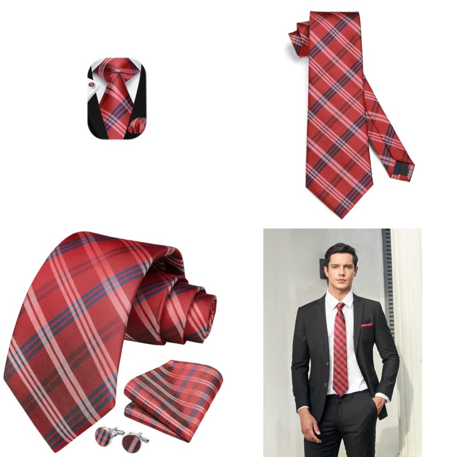 Mens Ties Set Stripe Plaid Tie – Pocket Square Set recenzja i cena