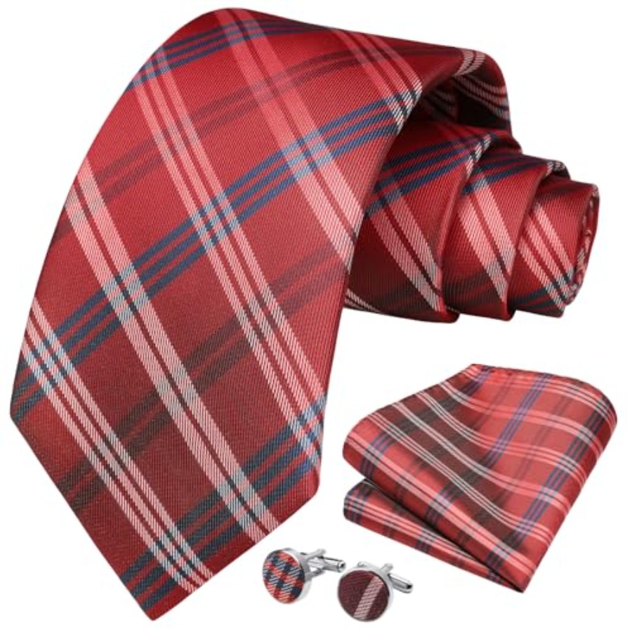 Mens Ties Set Stripe Plaid Tie – Pocket Square Set recenzja i cena