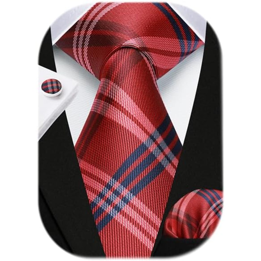 Mens Ties Set Stripe Plaid Tie – Pocket Square Set recenzja i cena