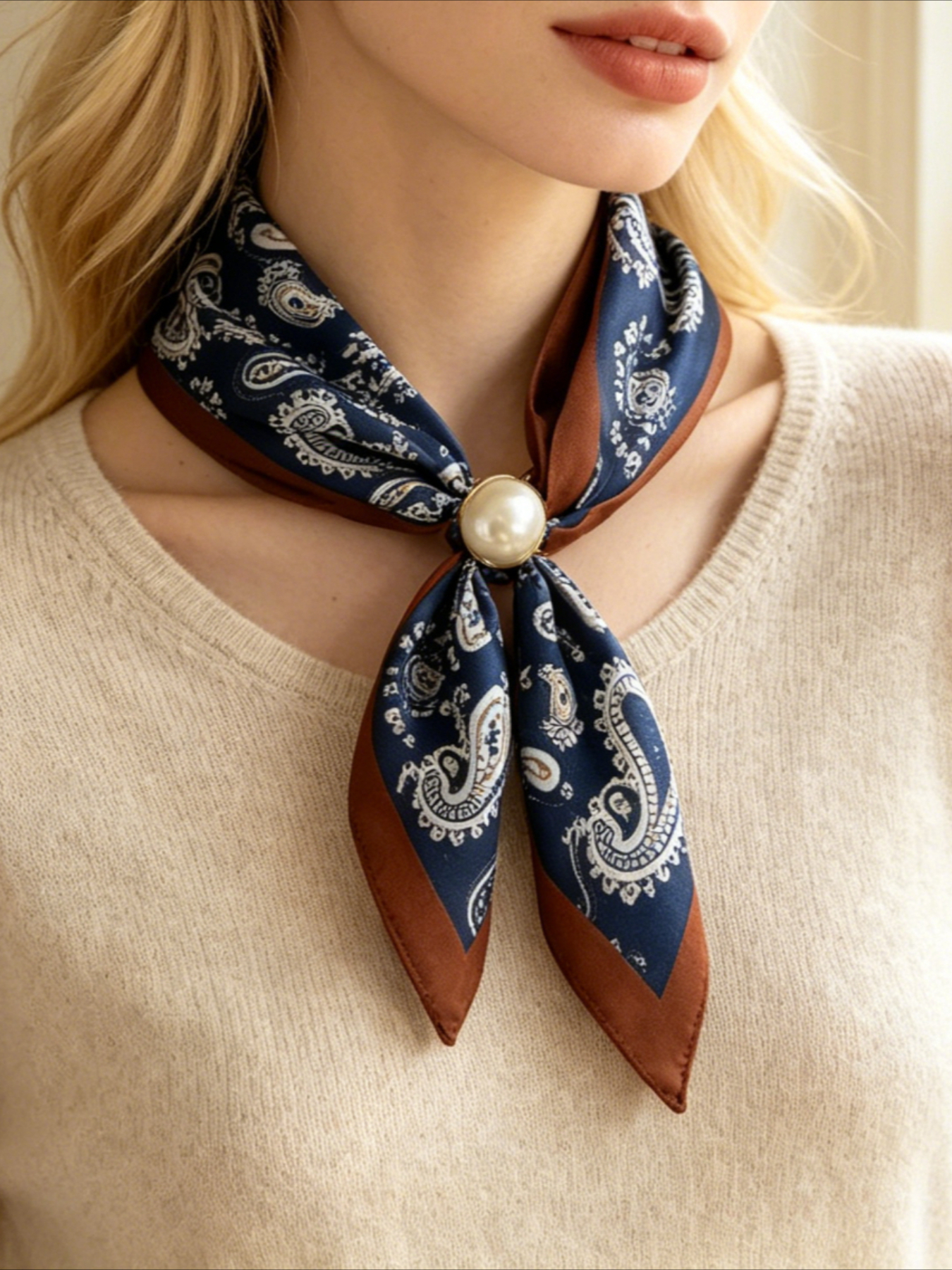 1 Women's Vintage Printed Sati – Ascot Neck Scarf recenzja i cena