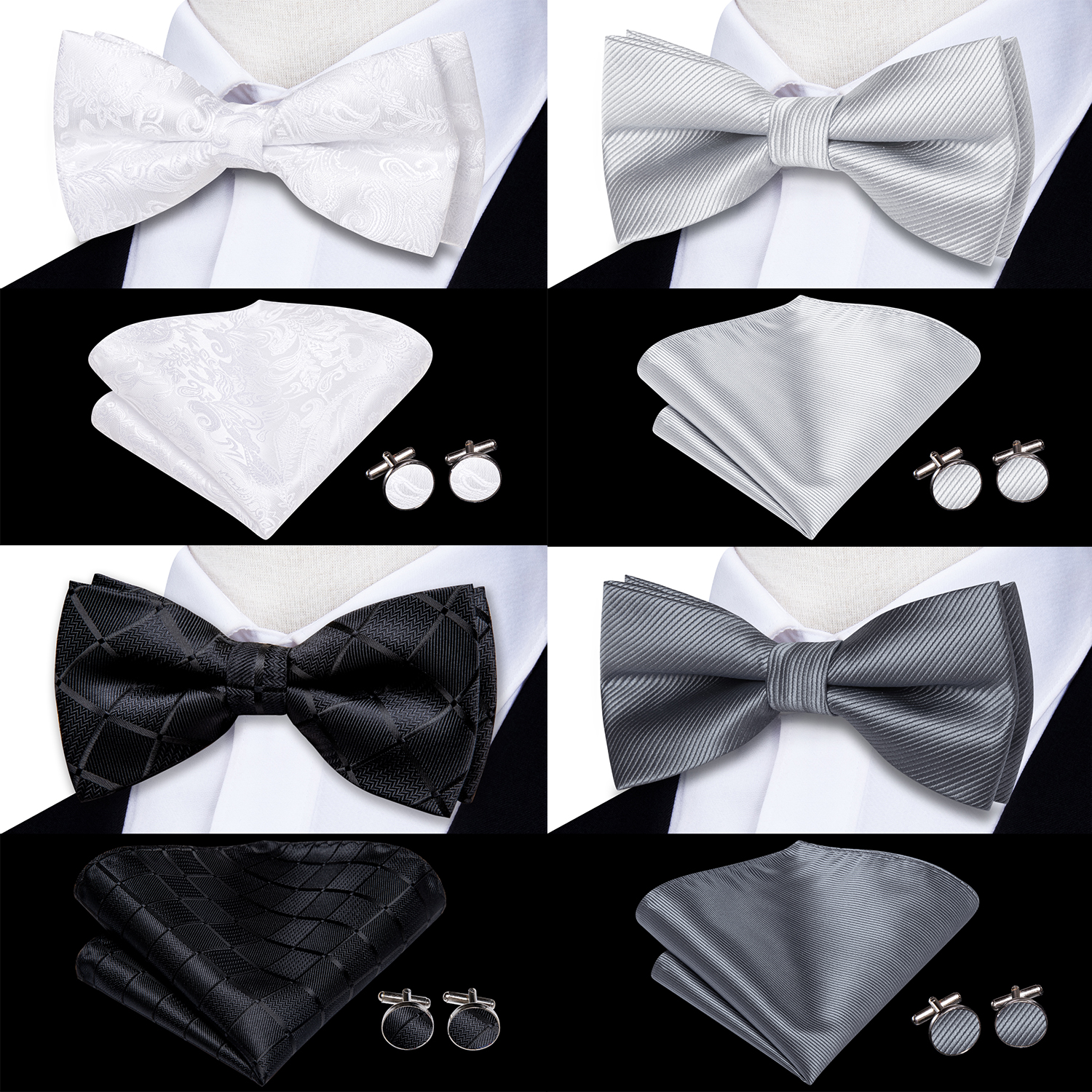 Hi-Tie Mens Bow Tie Hanky Cuff – Bow Tie Pre Tied recenzja i cena