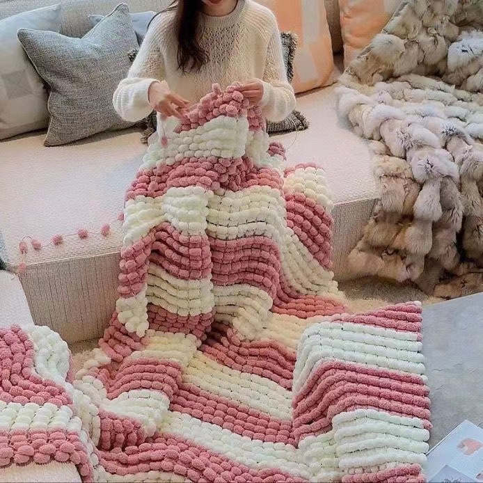 130G/Roll Pompom Yarn Mixed Co – Woven Scarf Blanket recenzja i cena